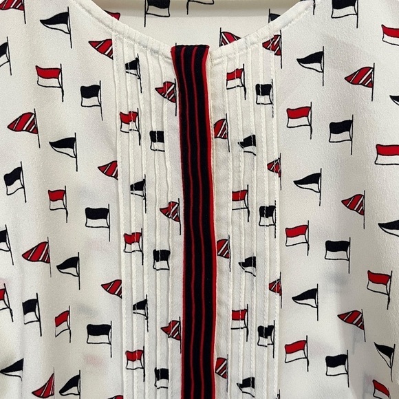 Talbots Nautical Print Long Sleeved Half Button up Blouse Size 8 - Picture 5 of 8